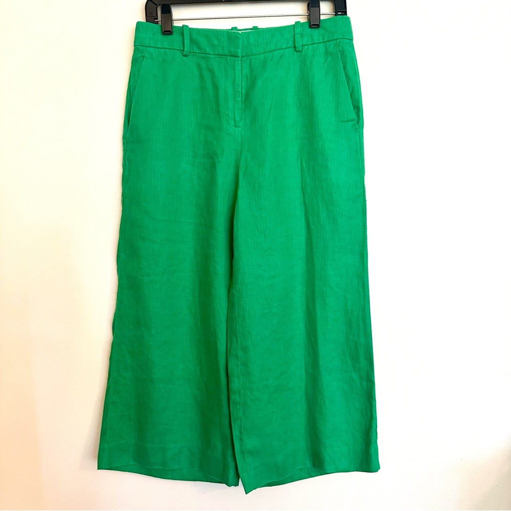 J. Crew Linen Cropped Wide Leg Green Pants Trousers Size 4